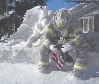 Ice sculpture commemorating firefighters of 9/11